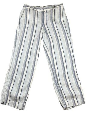 Talbots 100% Linen Wide Leg Pants Blue White Striped - Size 12